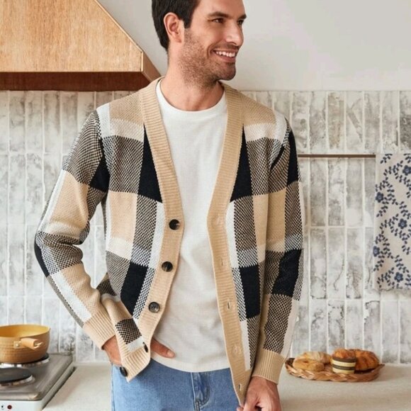 Manfinity Men Plaid Pattern Cardigan - Picture 2 of 7